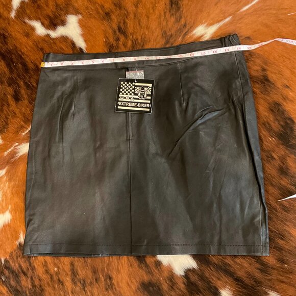 USA Extreme Biker Leather 100% Real Mini Skirt Size 17/18 Black - Picture 7 of 8